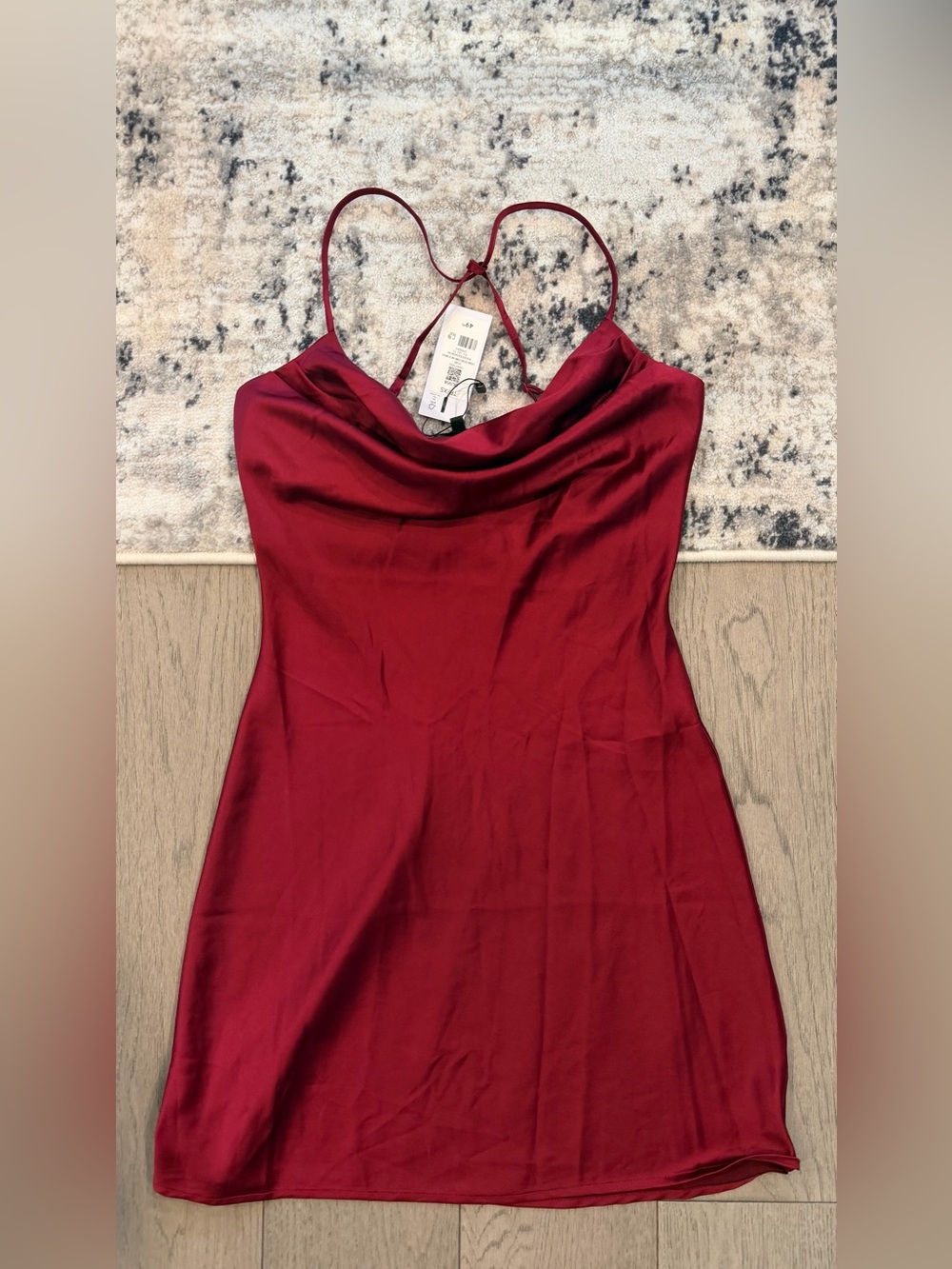 Dynamite Burgundy Satin Cowl Neck Strapless Dress